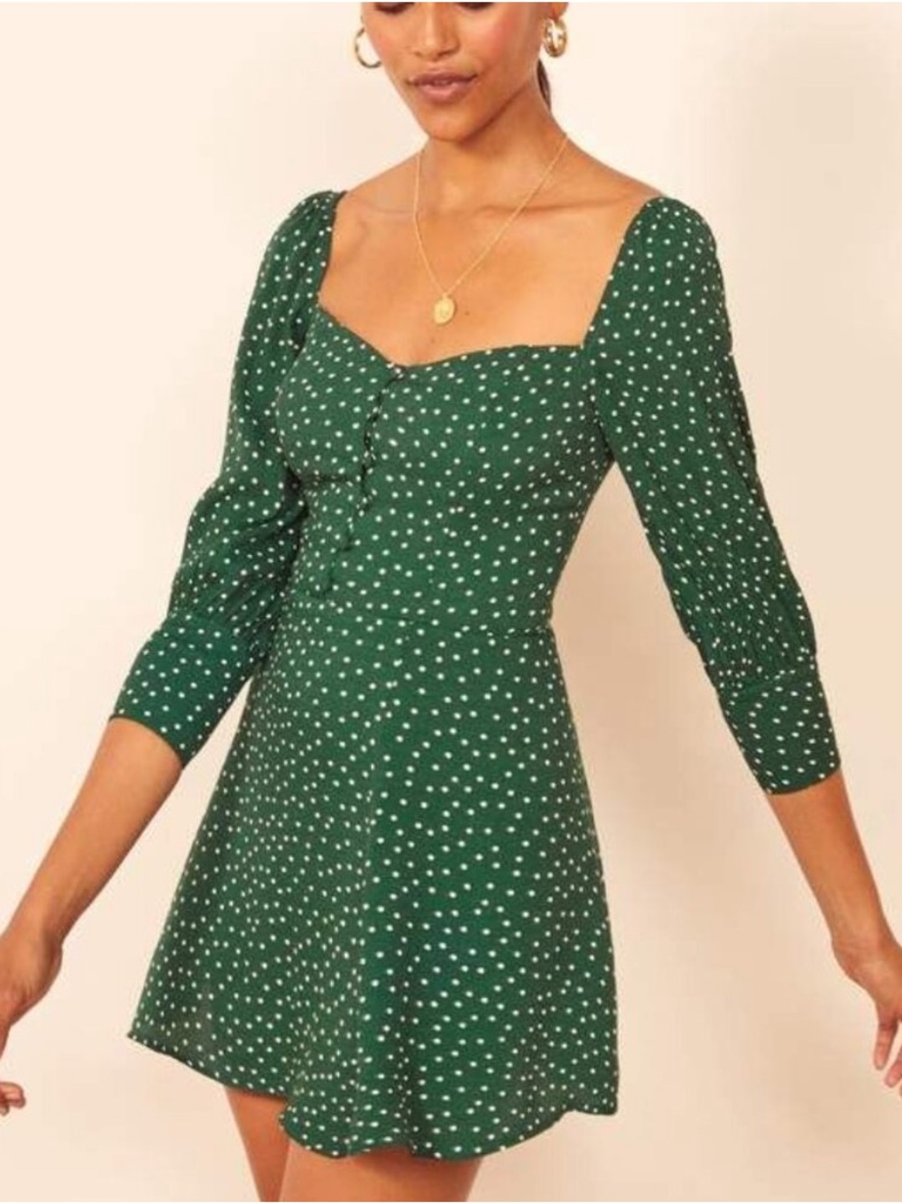 Reformation Lumiere Dot Print Button Mini Dress in Green Size 4